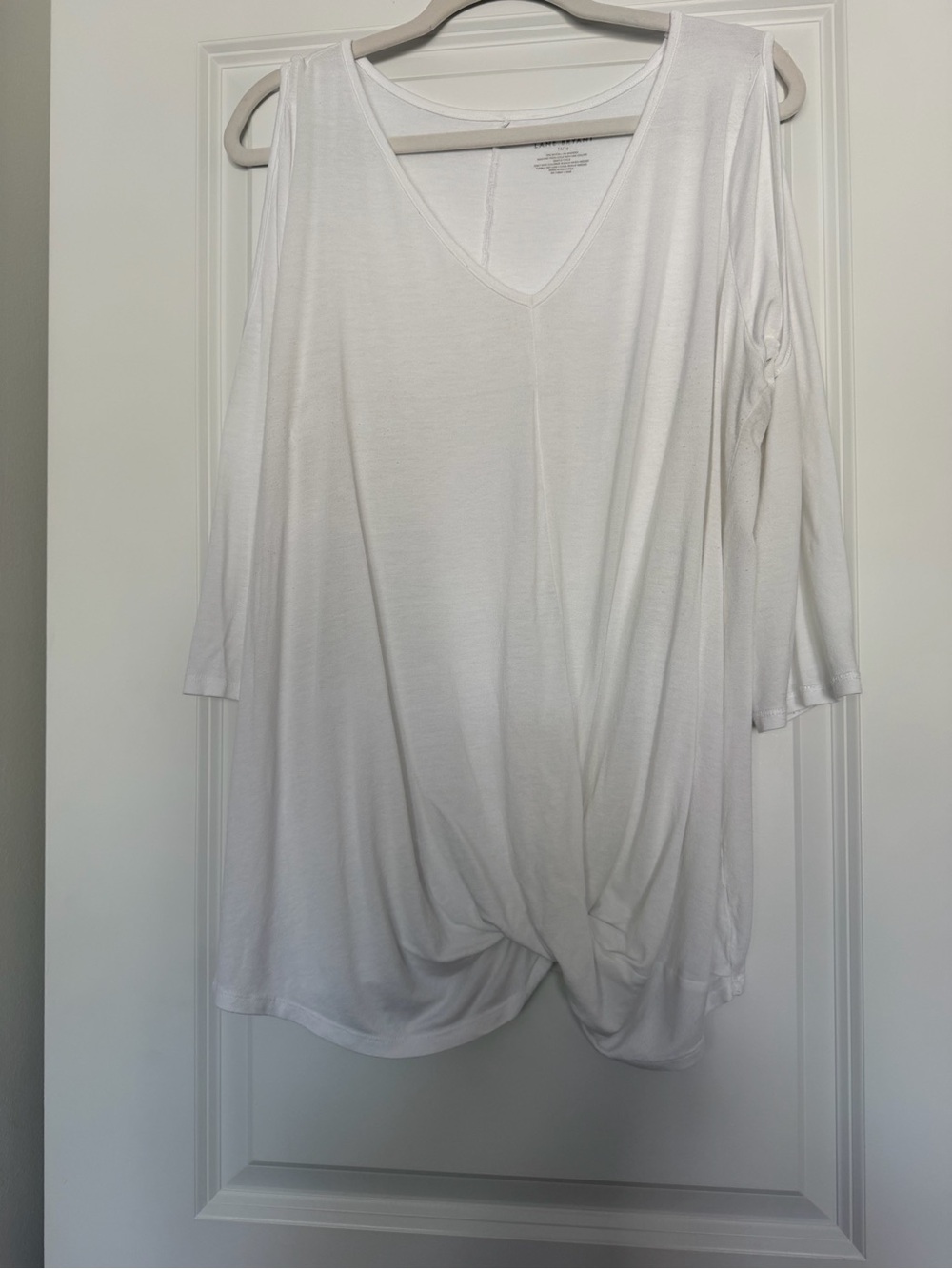 Women's White V-Neck Cold Shoulder Twist-Front Top